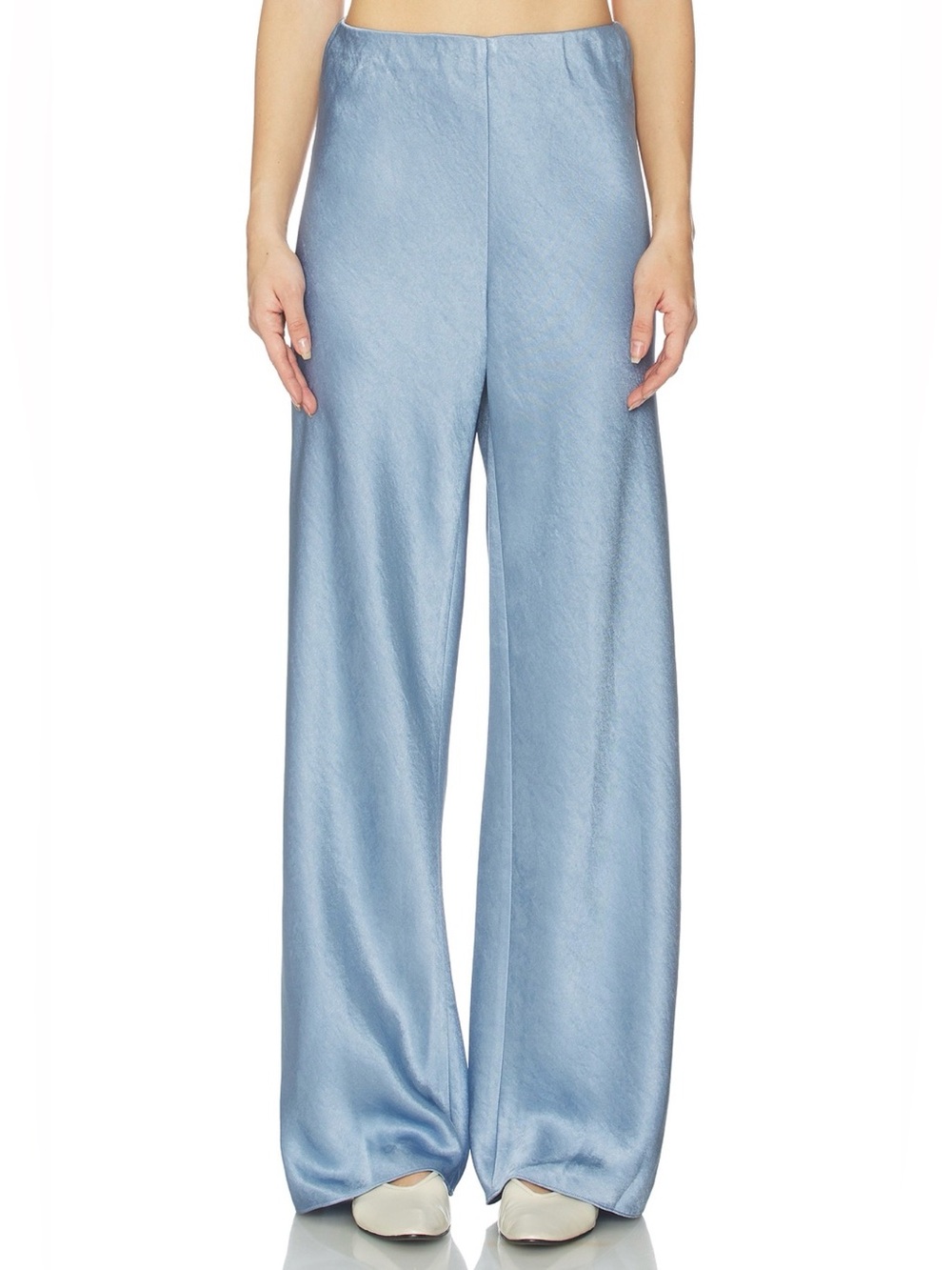 Vince Satin High-Waist Bias Wide Leg Pants Light Citron Green / Size Small